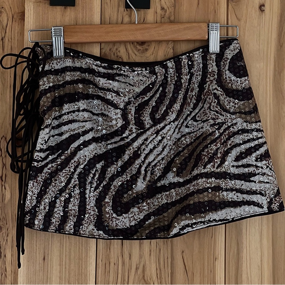 Sequin Zebra Print Mini Skirt - Black & Silver